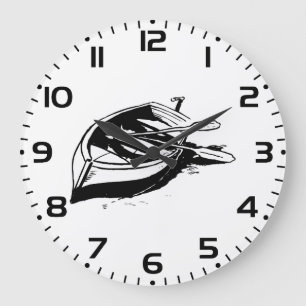 Rowboat Illustration Nautical Black and White Large Clock