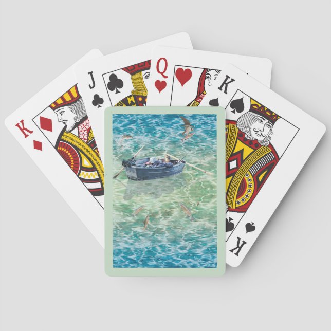 Rowboat Trout Fishing & Osprey Hawk Fishing Too! Playing Cards (Back)