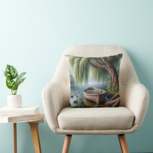 Rowboat Under a Weeping Willow Tree Cushion