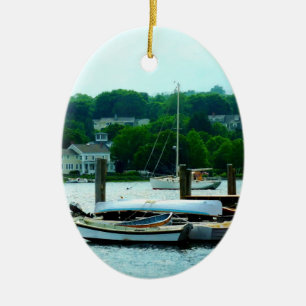 Rowboats Piled at Dock Ceramic Tree Decoration