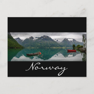 Rowboats with reflection in Norway black text card