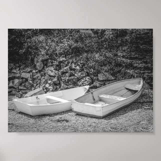 Rowboats Wooden Boats Black and White Poster (Front)
