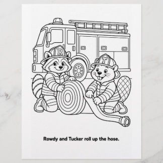 Rowdy and Tucker Roll Up the Hose Colouring Page
