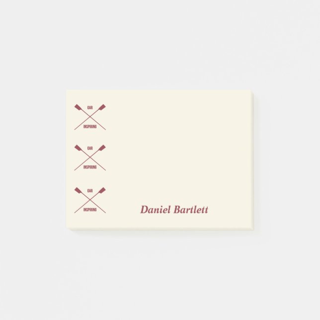 Rowers personalised oar inspiring cream maroon post-it notes (Front)