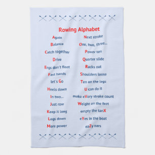 Rowing alphabet pale blue tea towel