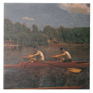 Rowing Boat Race on the River Ceramic Tile