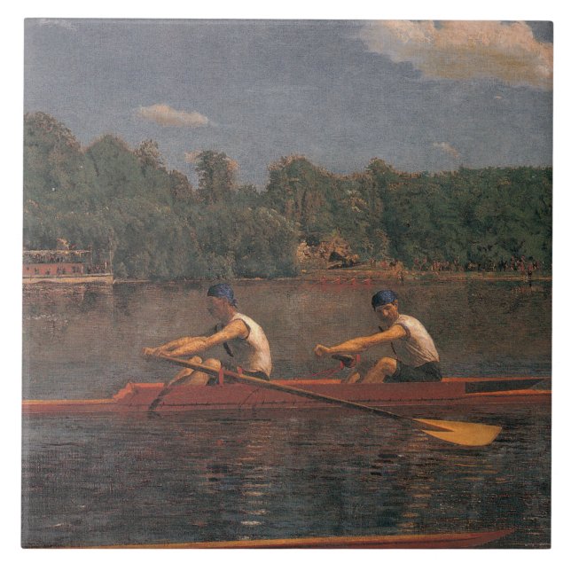 Rowing Boat Race on the River Ceramic Tile (Front)