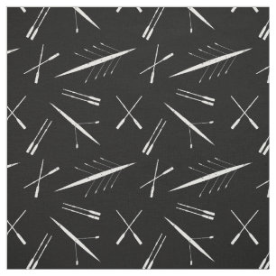 Rowing Boats and Oars Black and White Pattern Fabric