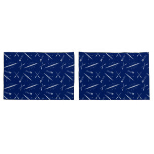 Rowing Boats and Oars Navy Blue and White Pattern Pillowcase