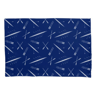 Rowing Boats and Oars Navy Blue and White Pattern Pillowcase