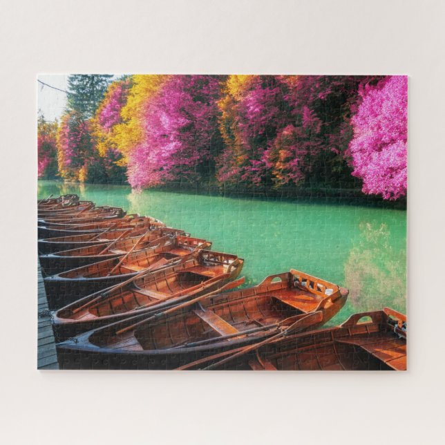Rowing Boats Lake Trees Plitvice Lakes Croatia Jigsaw Puzzle (Horizontal)
