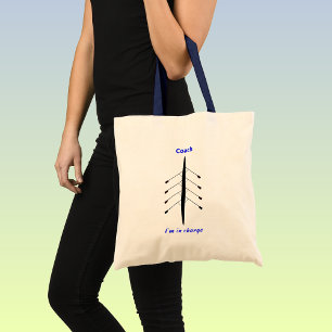 Rowing coach in charge slogan tote bag