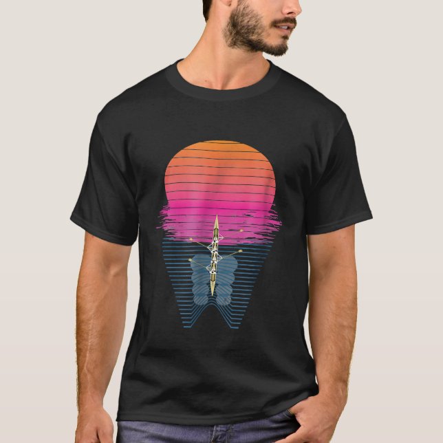 Rowing Crew Graphic Sunset  Design T-Shirt (Front)