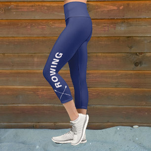 Rowing Crew Team Crossed Oars Custom Navy Blue Capri Leggings