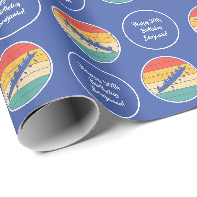 Rowing Crew Team Name Age Retro Sunset Birthday Wrapping Paper (Roll Corner)
