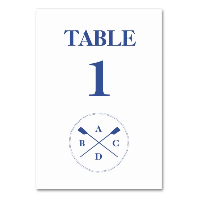 Rowing crossed oars initials watery table number (Front)