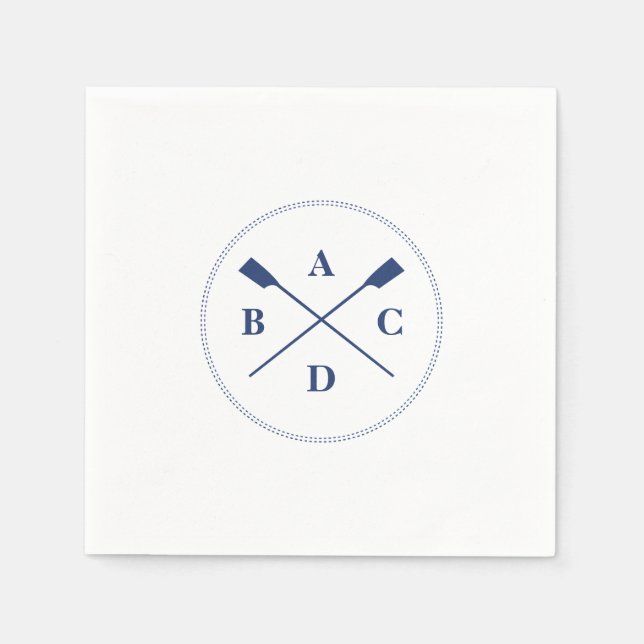 Rowing crossed oars navy initials napkin (Front)