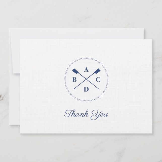 Rowing oars initials thank you card (Front)