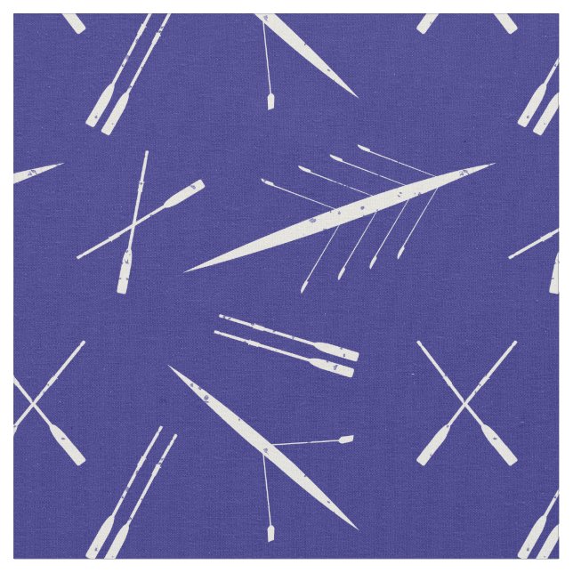 Rowing Pattern Blue White Boats and Oars Fabric (Close Up)
