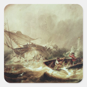 Rowing to rescue shipwrecked square sticker