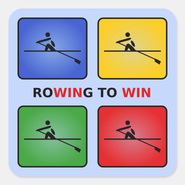 Rowing to win four colours crew blue square sticker (Front)