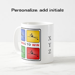 Rowing to win four colours personalised initials coffee mug