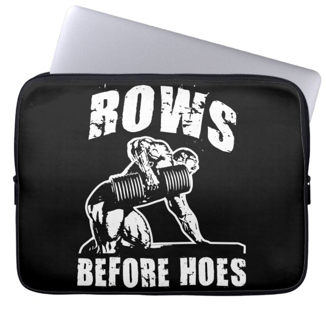 Rows Before Hoes - Funny Dumbbell Row Workout Laptop Sleeve (Front)