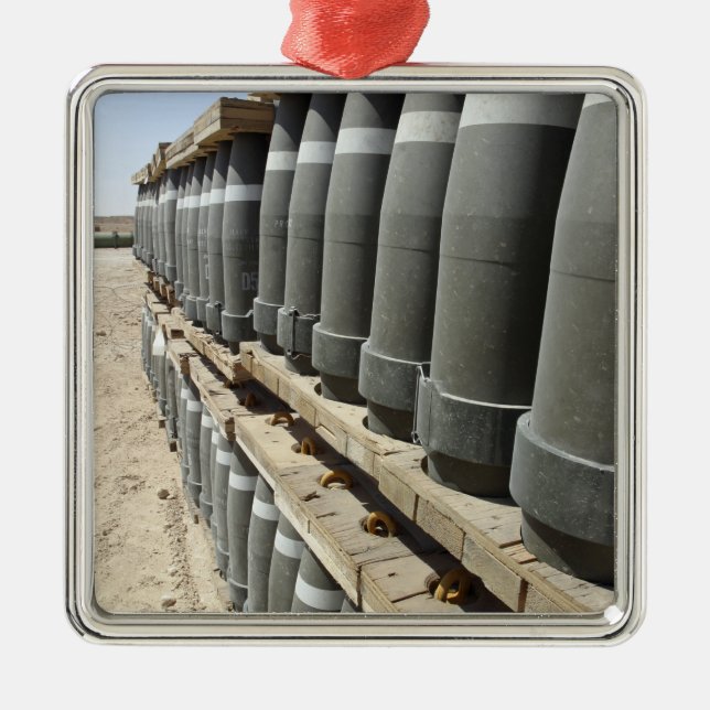 Rows of ammunition are stacked and prepped metal tree decoration (Front)