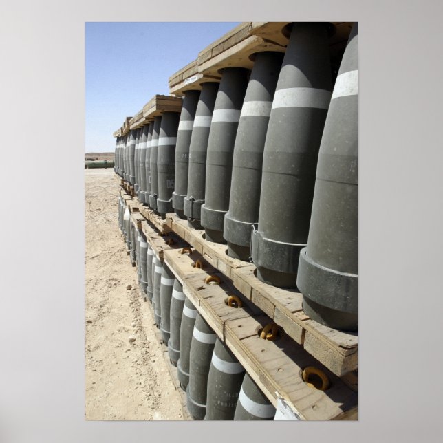 Rows of ammunition are stacked and prepped poster (Front)