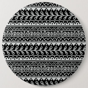 Rows of Black and White Doodle Patterns 6 Cm Round Badge
