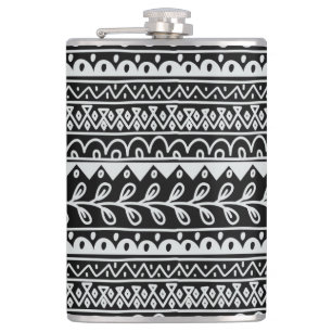 Rows of Black and White Doodle Patterns Hip Flask