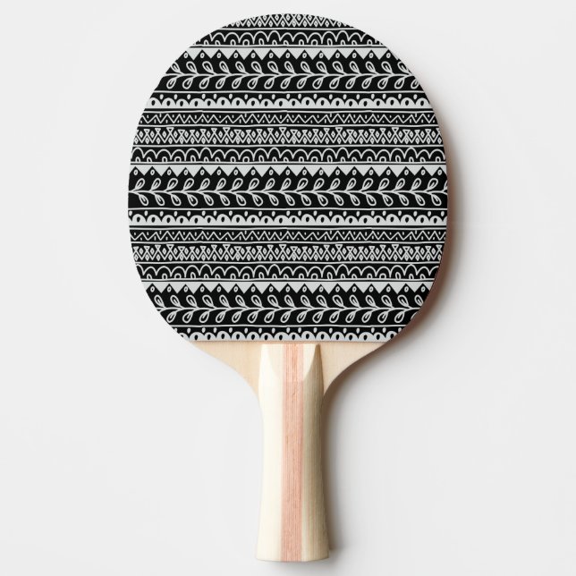 Rows of Black and White Doodle Patterns Ping Pong Paddle (Front)