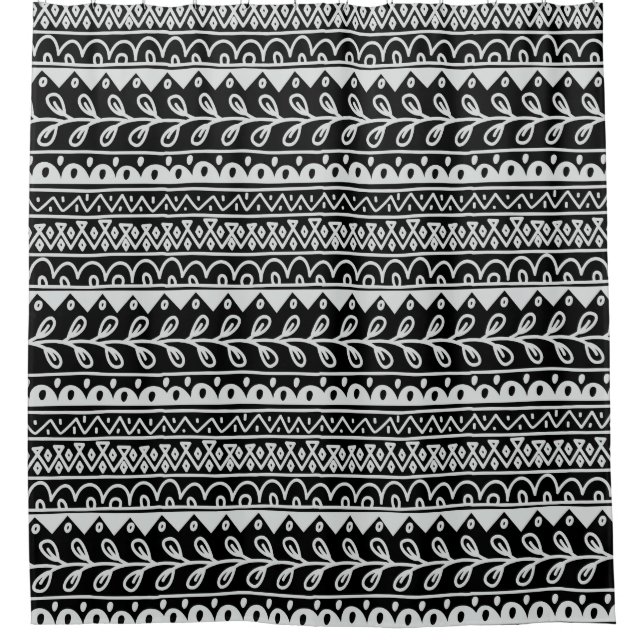 Rows of Black and White Doodle Patterns Shower Curtain (Front)