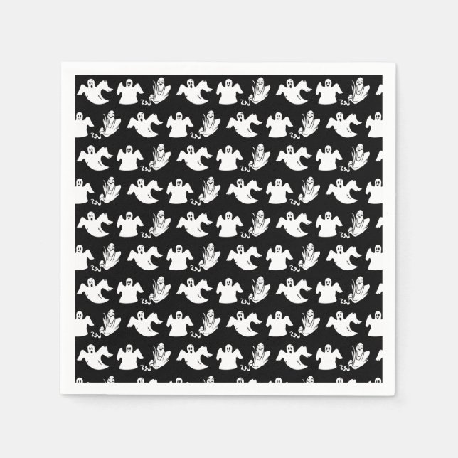 Rows Of Flying Dancing Ghosts Halloween Party Napkin (Front)