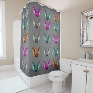 Rows of Gothic Flying Bats Various Colours Grey Shower Curtain