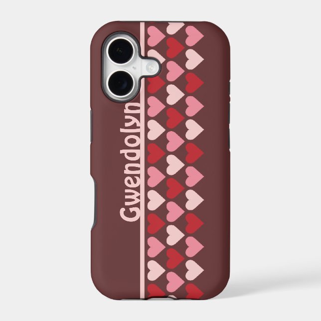 Rows of hearts pattern red pink personalised name (Back)