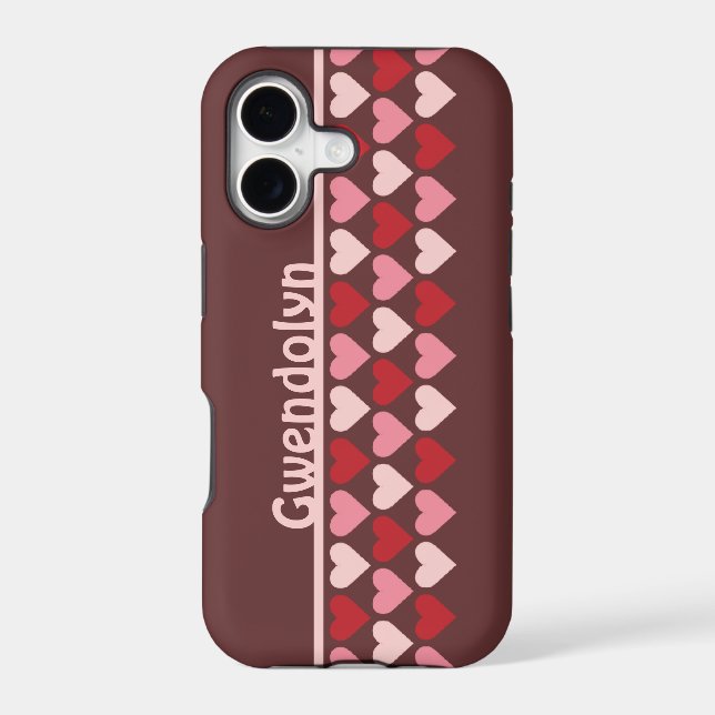 Rows of hearts pattern red pink personalised name (Back)