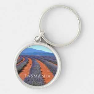 Rows of Lavender Plants in Bloom, Tasmania Key Ring