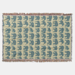 Rows of Paisley Elephants on Beige Throw Blanket