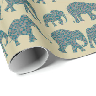 Rows of Paisley Elephants on Beige Wrapping Paper