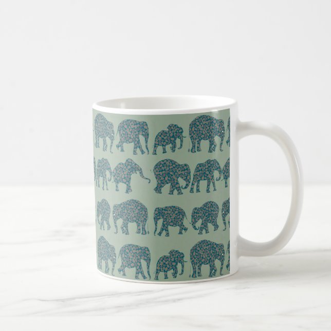 Rows of Paisley Elephants on Sage Green Coffee Mug (Right)