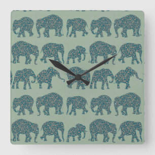 Rows of Paisley Elephants on Sage Green Wall Clock