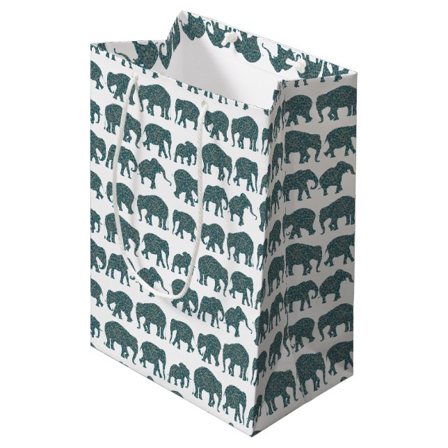 Rows of Paisley Elephants on White Custom Gift Bag (Front Angled)