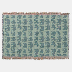 Rows of Paisley Elephants Sage Green Throw Blanket