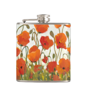 Rows of Poppies I Hip Flask