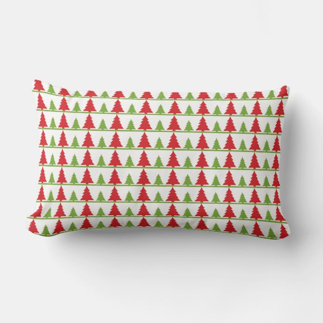 ROWS OF RED & GREEN CHRISTMAS TREES LUMBAR CUSHION (Front)