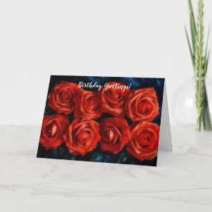 Rows of Red Roses Flower Art Birthday Card