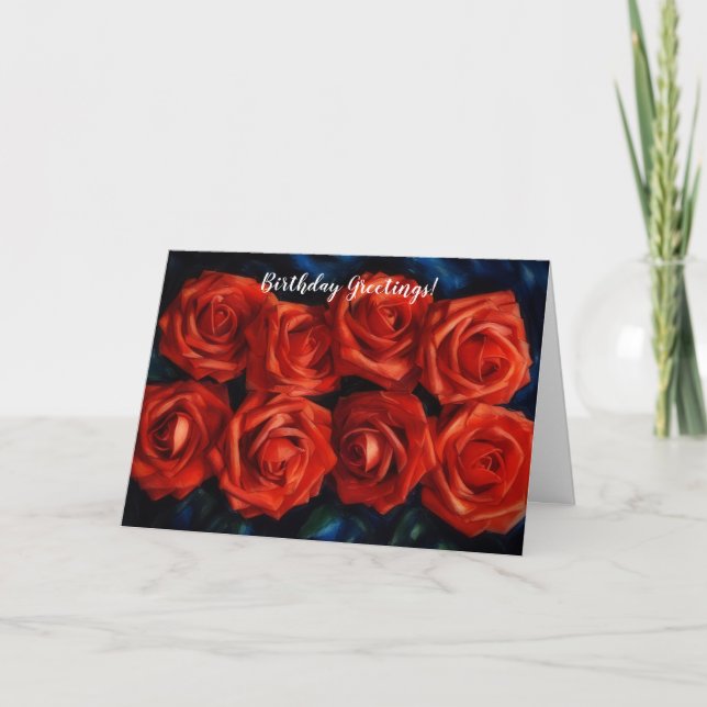 Rows of Red Roses Flower Art Birthday Card (Front)