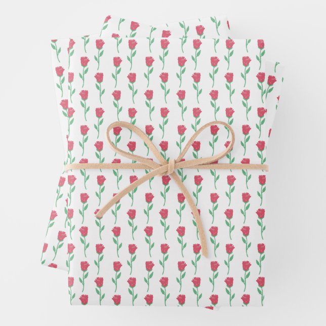 Rows of Roses Valentine’s Day Wrapping Paper Sheet (In situ)
