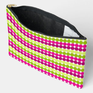 ROWS OF SHADES OF PINK & LIME GREEN DOTS ACCESSORY POUCH